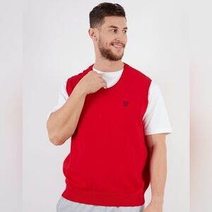 Chaps Mens Classic Pteppy V-Neck Red 100% Cotton Knit Sweater Vest Size 4XL